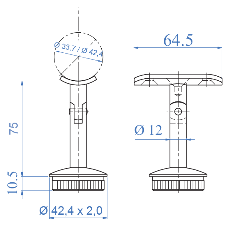 Inox® Pivotable Handrail Support - Steel and Pipes Inc.