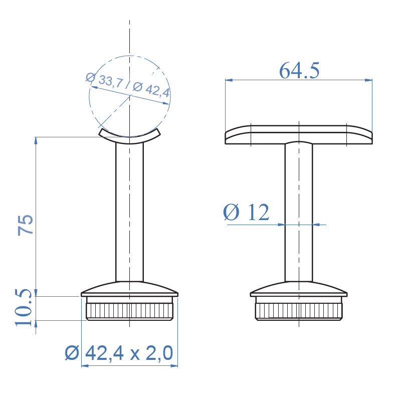 Black Round Post Handrail Support - Steel and Pipes Inc.