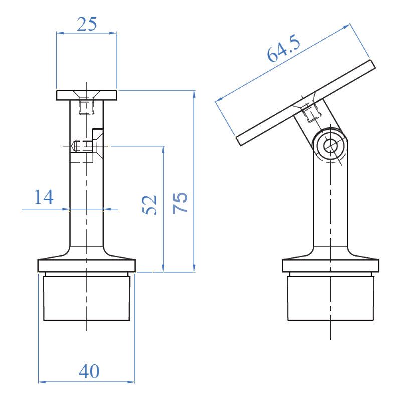 Inox Black Square Post Pivot Support - Steel and Pipes Inc.