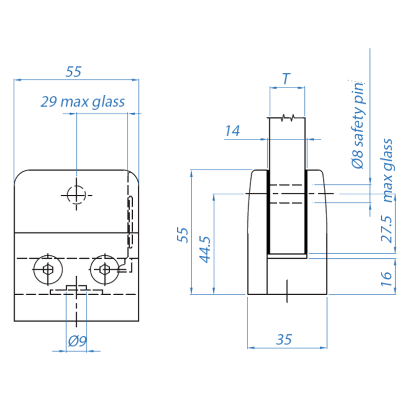 Black Glass Clamp For Square Tube - Steel and Pipes Inc.