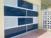 Puerta de Garaje EZ modelo Custom de Aluminio Blanco, Perforado Blanco, Cristal Azul Ice - Steel and Pipes Inc.