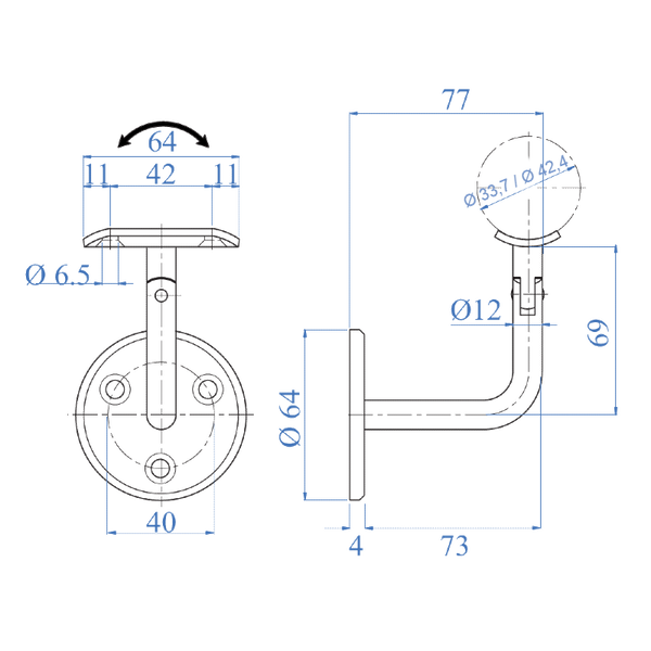 Inox® Ajustable Wall Handrail Support - Steel and Pipes Inc.