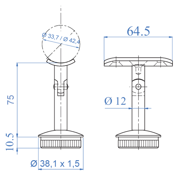 Inox® Pivotable Handrail Support - Steel and Pipes Inc.