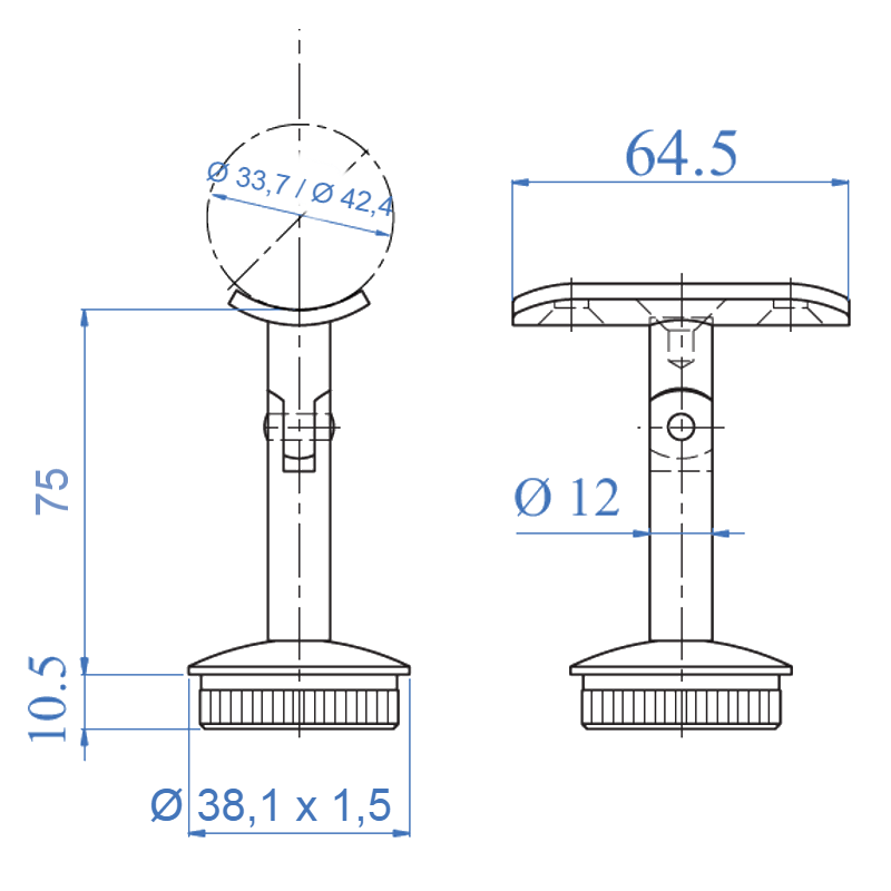 Inox® Pivotable Handrail Support - Steel and Pipes Inc.