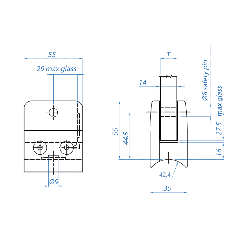 Inox® Glass Clamp - Steel and Pipes Inc.